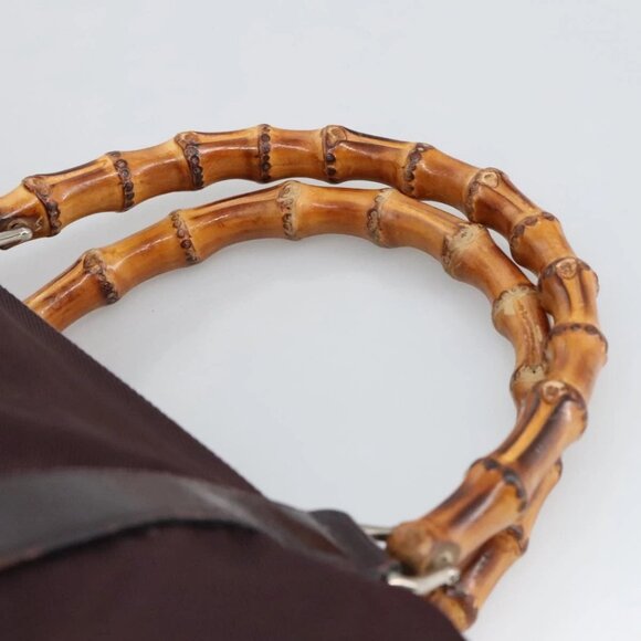 GUCCI Bamboo Hand Bag Nylon Brown Silver 002 2854 0412 5 Auth bs20650 - Picture 9 of 16